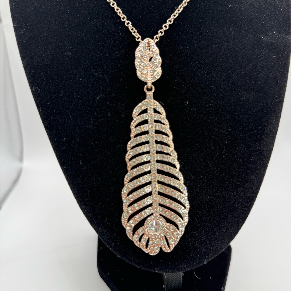 Park Lane Rose Gold Crystal Feather Pendant Necklace